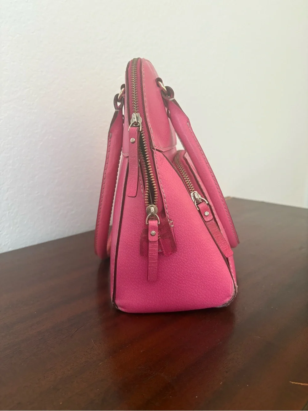 Kate Spade New York Pink Pebbled Leather Bowling Satchel | Gold Hardware